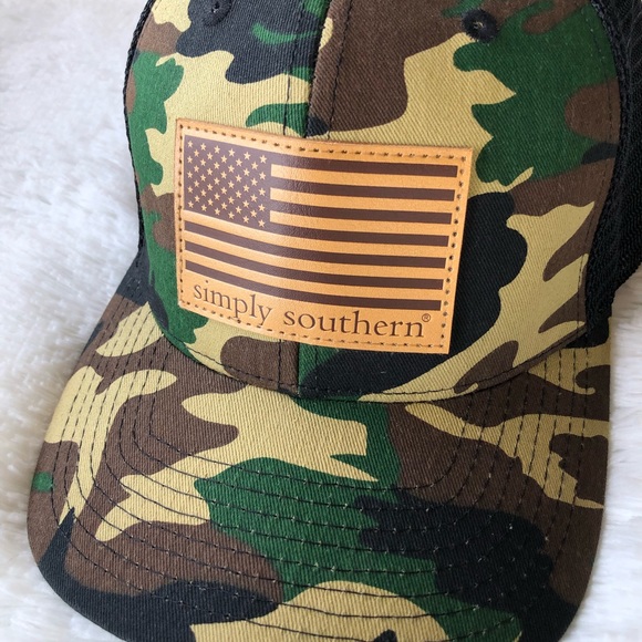 SIMPLY SOUTHERN • Camouflage Trucker Snapback Hat with American Flag Patch - Picture 2 of 15